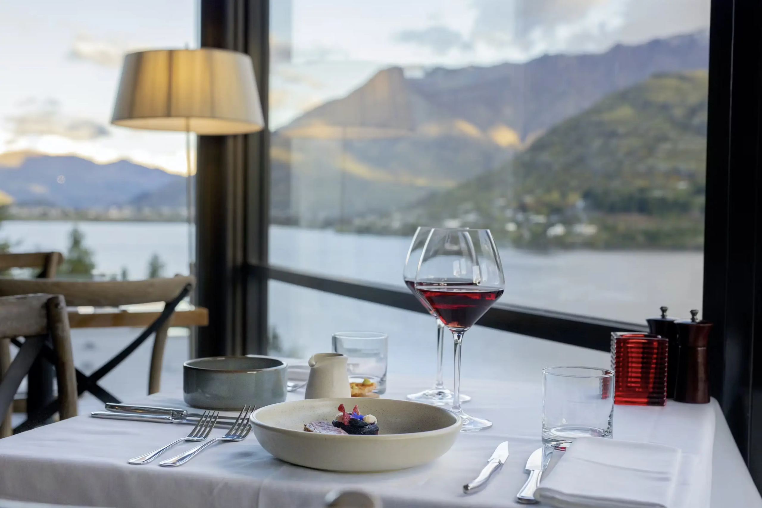 Dine at The Rees Hotel with lake and mountain views at the True South Restaurant